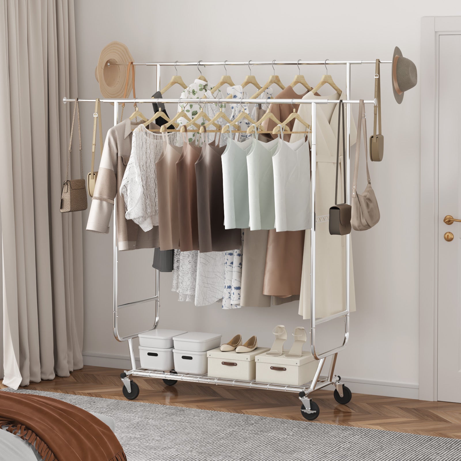VEVOR Heavy Duty Clothes Rack, Double Hanging Rod Clothing Garment Rack for Hanging Clothes