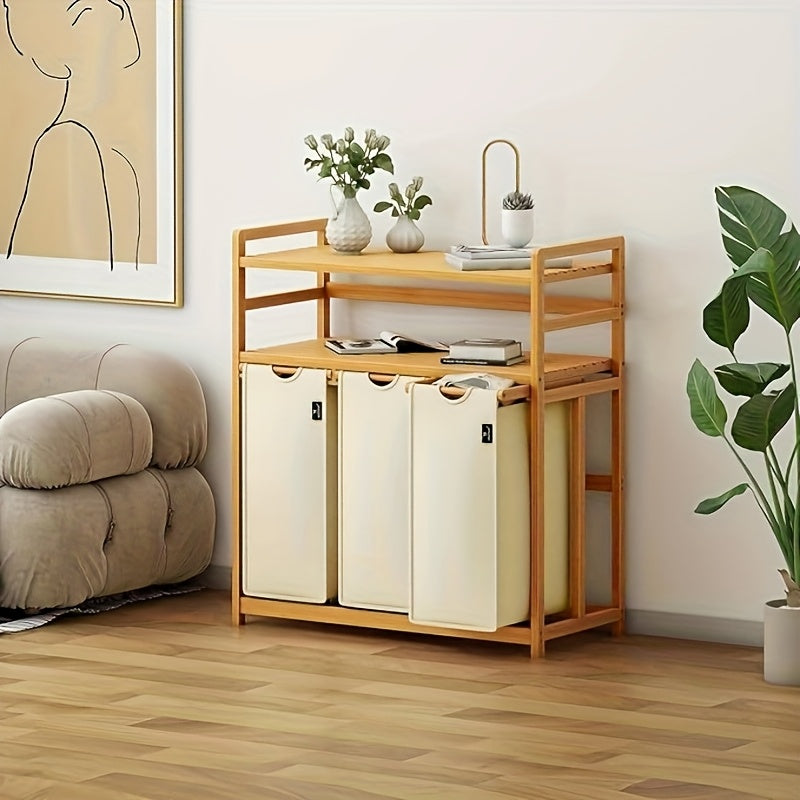 Laundry Baskets, 2 Shelves, Extendable Laundry Bags, Bamboo Laundry Boxes
