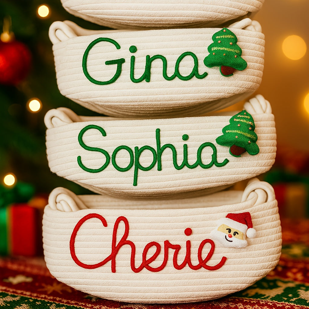 1pc Personalized Name Fabric Storage Basket with Handles - Customizable Round Organizer for Toys