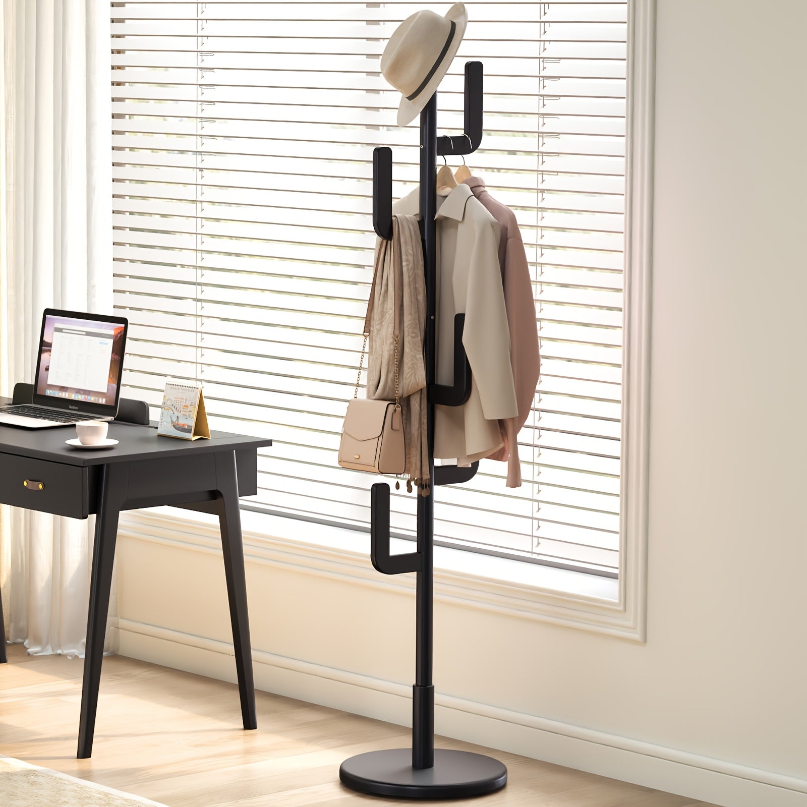 Solid Wood Cactus Coat Rack Stand | Freestanding Coat Rack with 1.59 gal-shaped Hooks