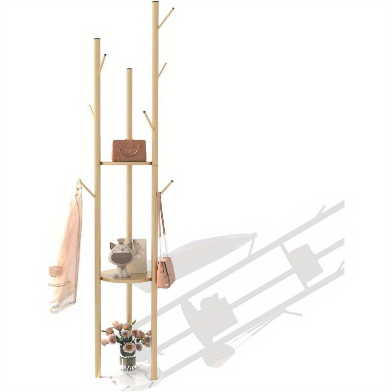 Modern Golden Metal Coat Rack with Marble Base & White Top