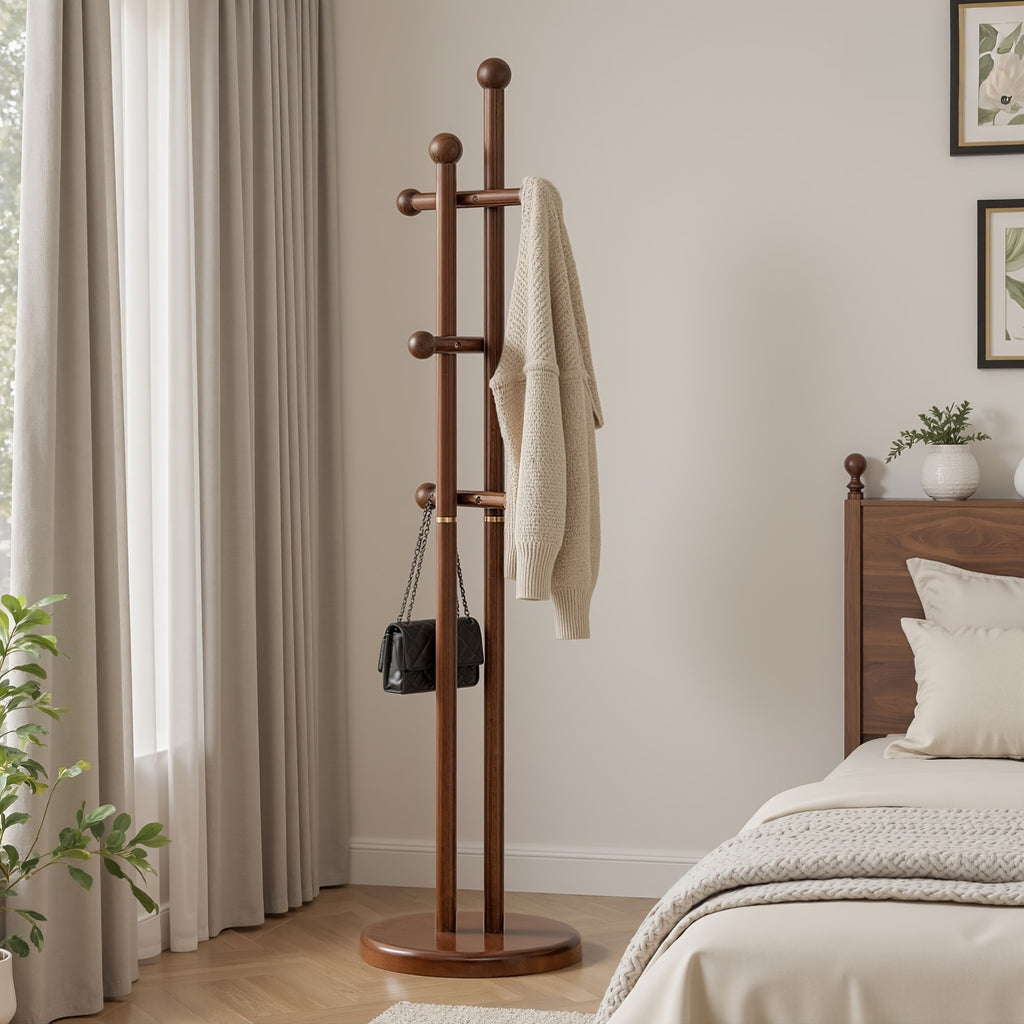 Solid Wood Coat Rack Freestanding | Coat Tree Rack with 2 Main Rods