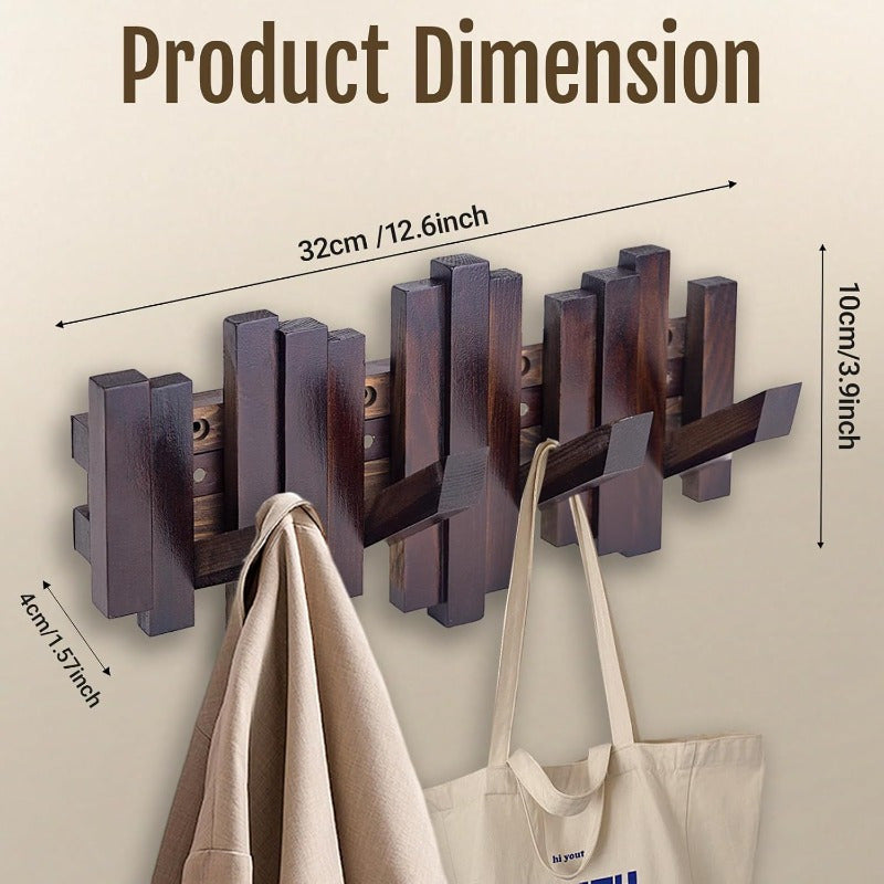 2pcs Natural Wood Wall-Mounted Piano Key Coat Rack with 4 Hooks - Solid Wood Entryway Organizer