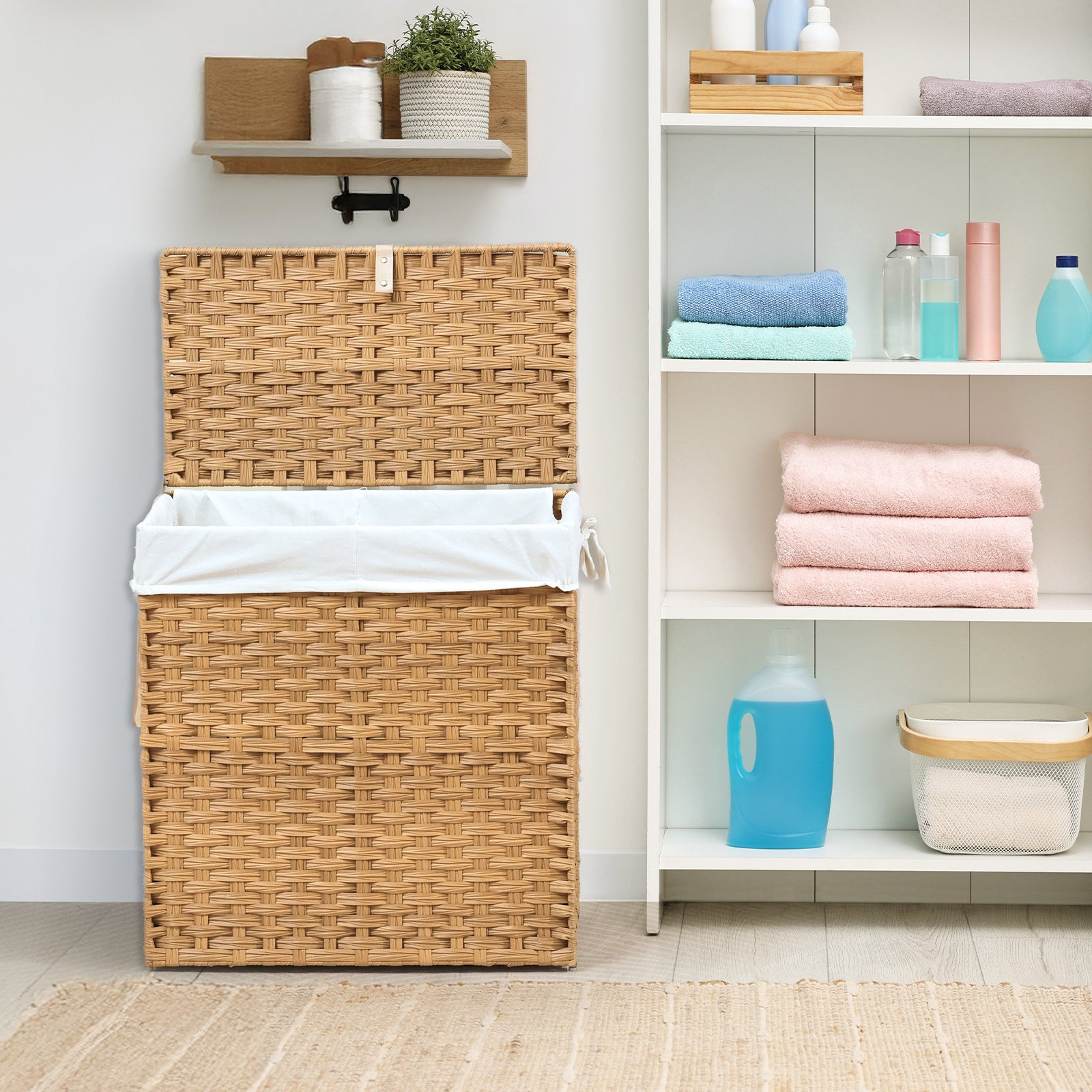 MCQ Sturdy & Stylish Laundry Hamper – Large Capacity Collapsible Rattan Storage Box with Lid Handles