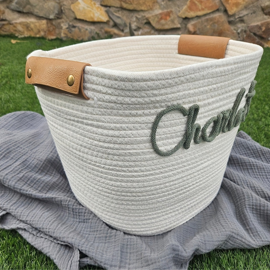 Customizable Basket Personalized Decorative Woven Storage Basket with Rope Handles
