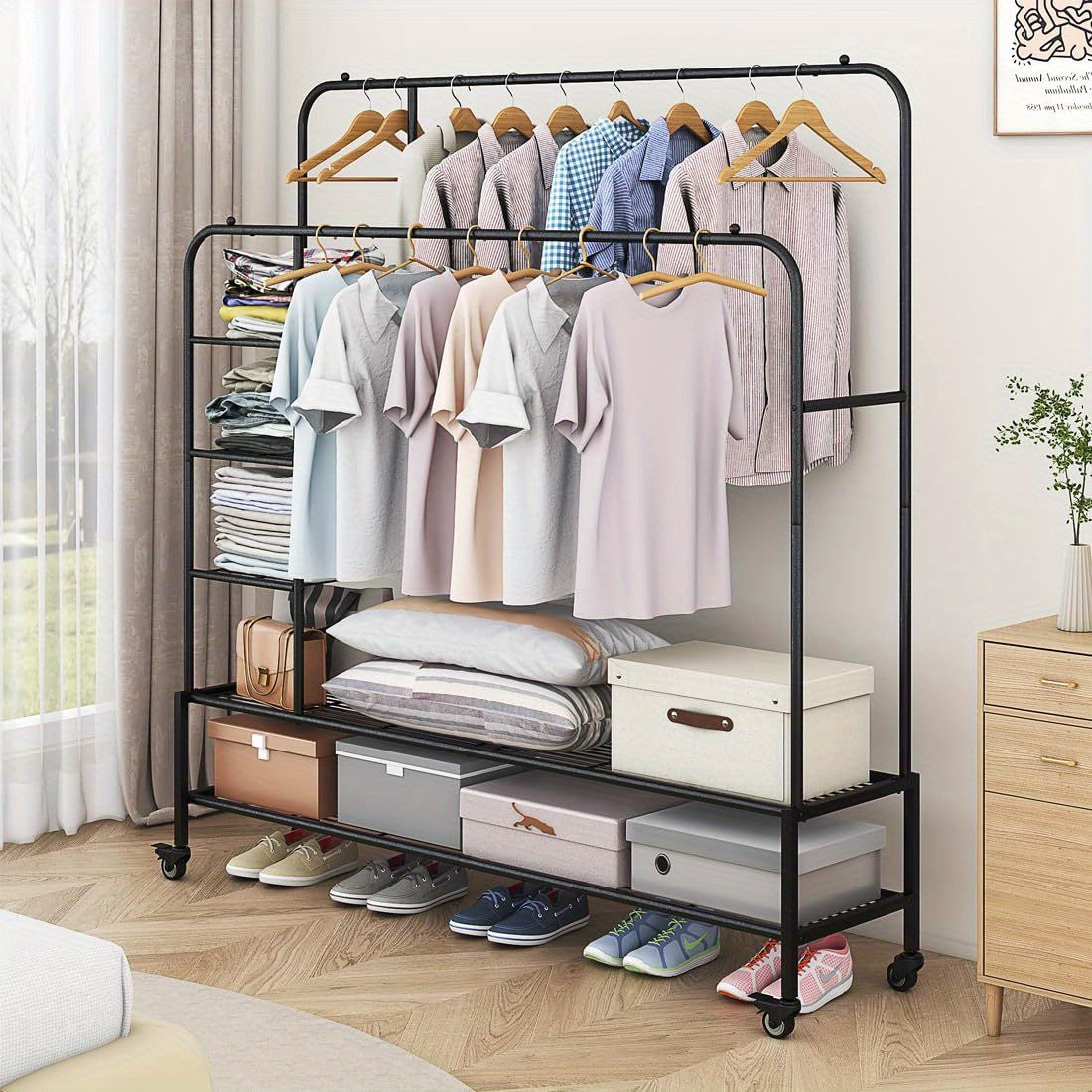 Father'S Day Gifts Clothing Rack Double Rod, Multi-Purpose Drying Rack for Hanging Clothes