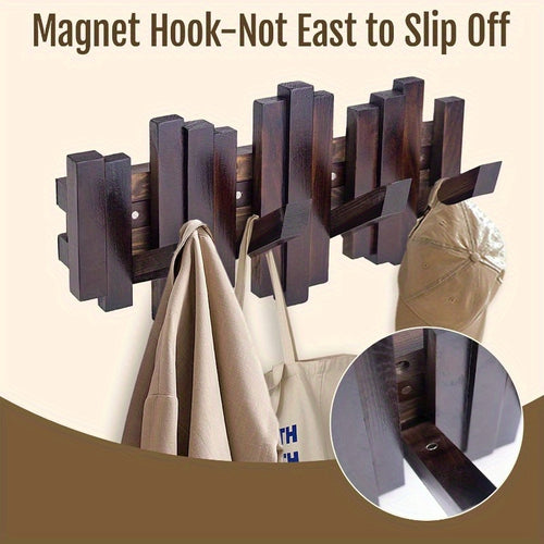 2pcs Natural Wood Piano Key Wall-Mounted Coat Rack with 4 Hooks - Solid Wood Black