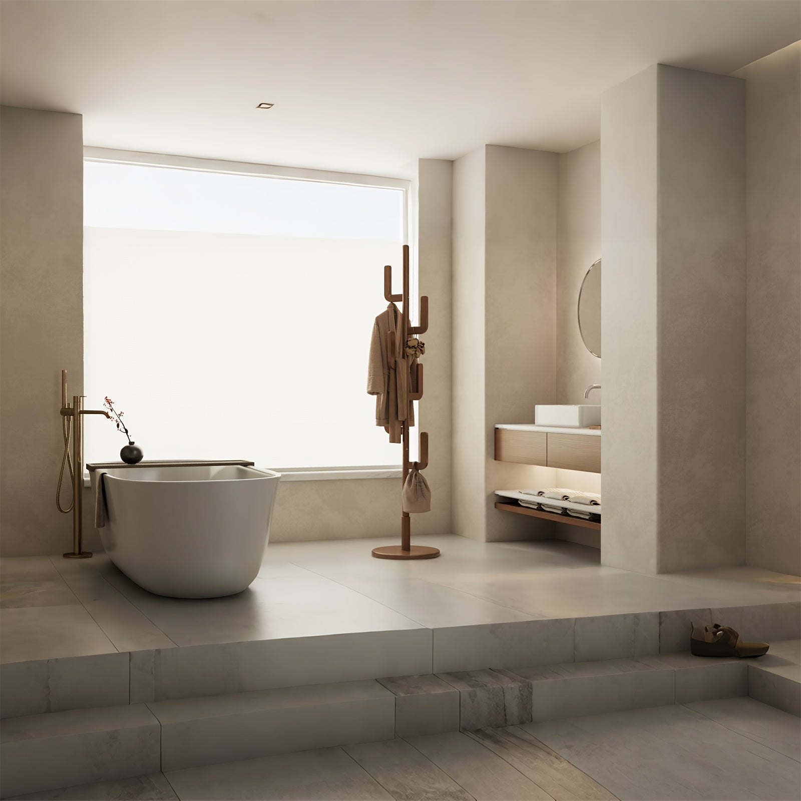 KASLANDI Solid Wood Cactus Coat Rack, Classic with Grid Shelf And 1.59 gal-shaped Hooks