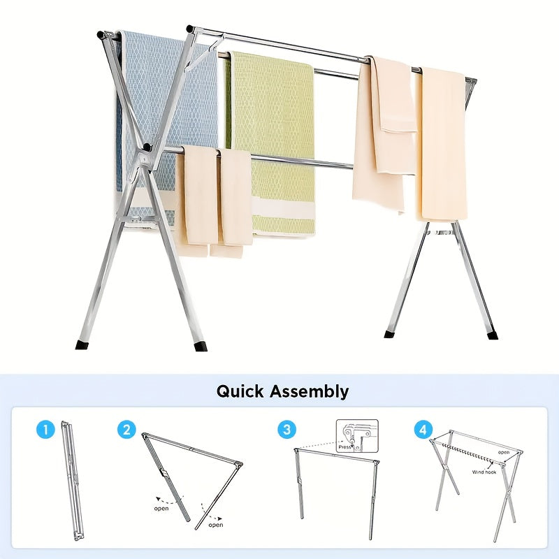 1pc Drying Rack, Foldable Clothes Drying Rack, Stainless Steel Material