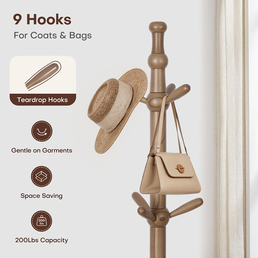 Heavy-Duty Freestanding Coat Rack Stand with 9 Hooks - Adjustable Height (Up to 27\