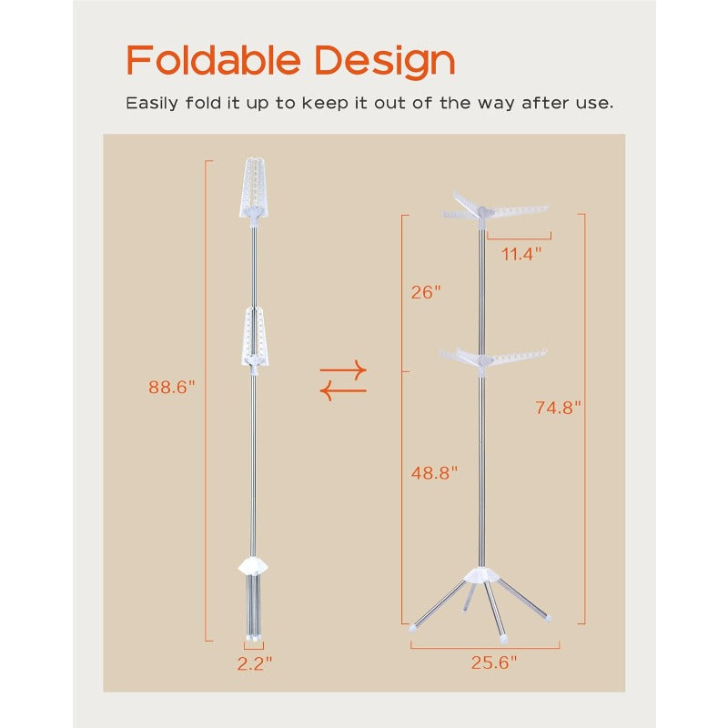 Clothes Drying Rack Foldable 74. 8 inch 2 Tier Laundry Drying Rack with Rotating Clothes Rail