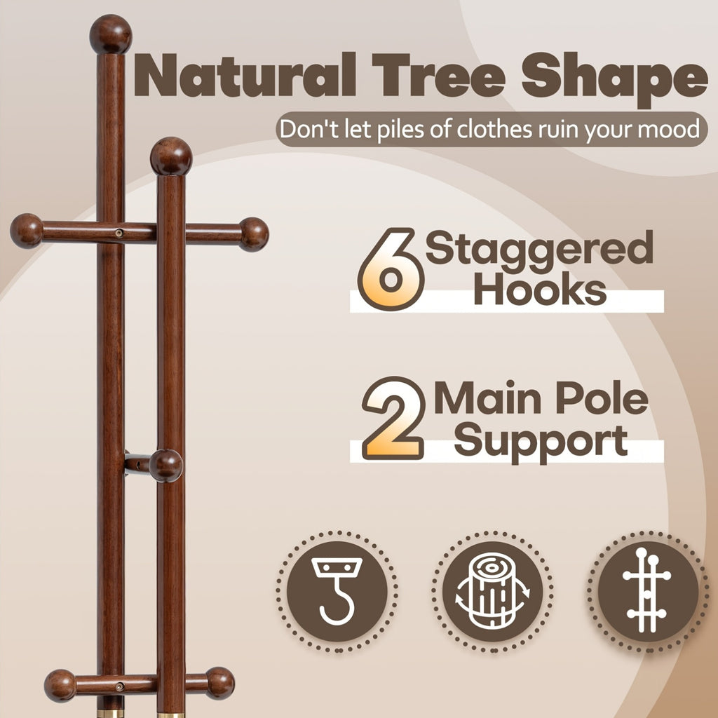 Solid Wood Coat Rack Freestanding | Coat Tree Rack with 2 Main Rods