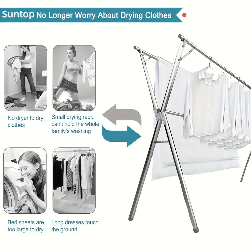 A Foldable Drying Rack Featuring Adjustable Double Rods And 20 Windproof Hooks