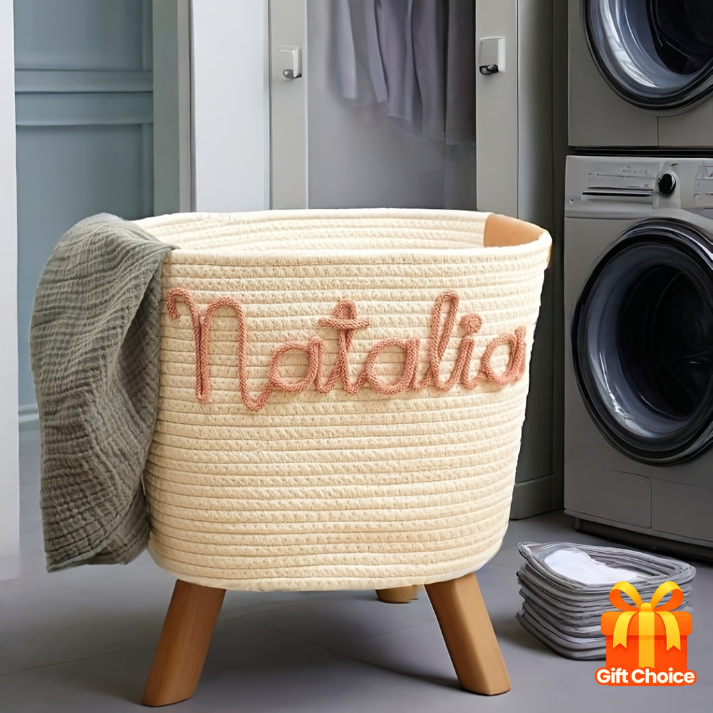 Customizable Basket Personalized Decorative Woven Storage Basket with Rope Handles