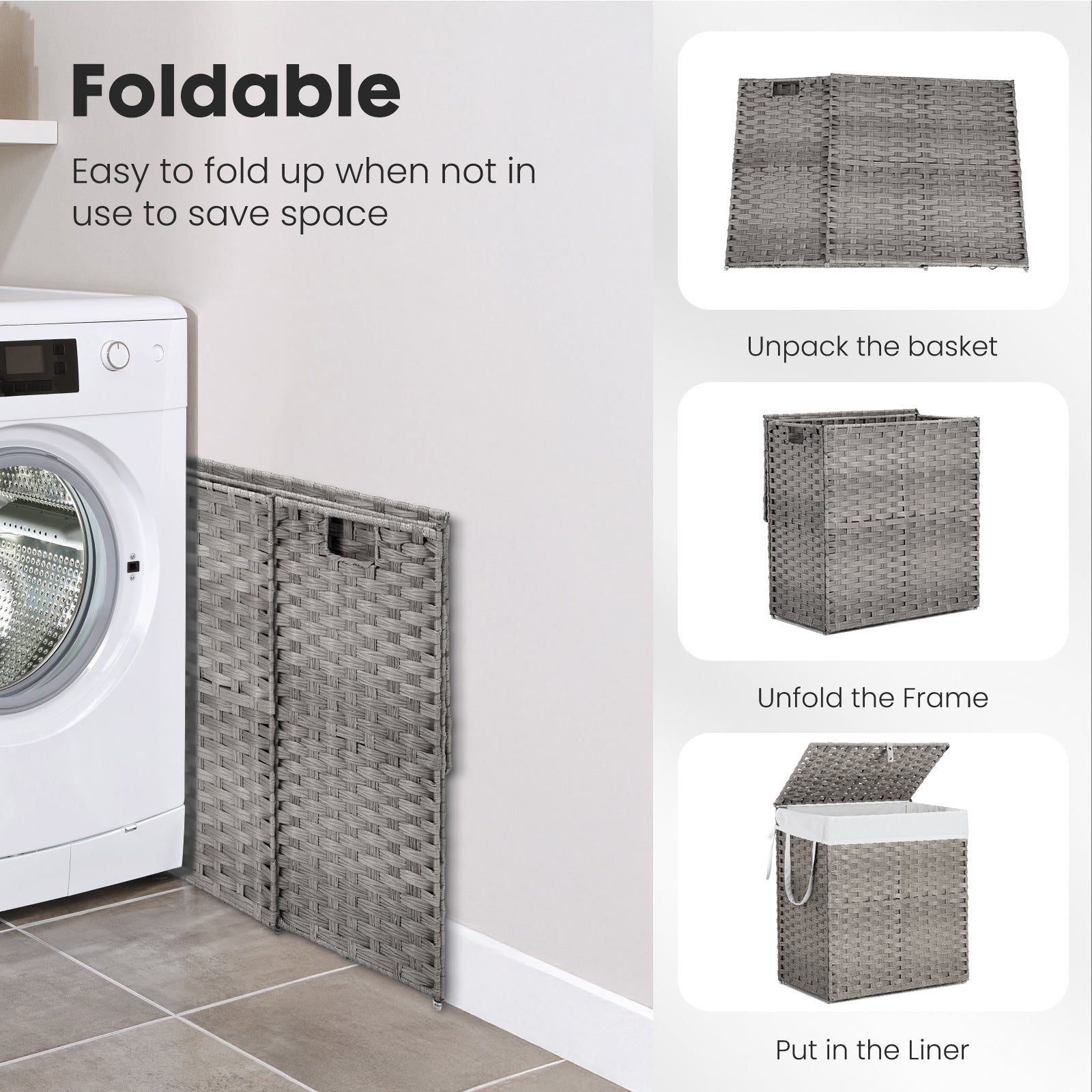 MCQ Sturdy & Stylish Laundry Hamper – Large Capacity Collapsible Rattan Storage Box with Lid Handles