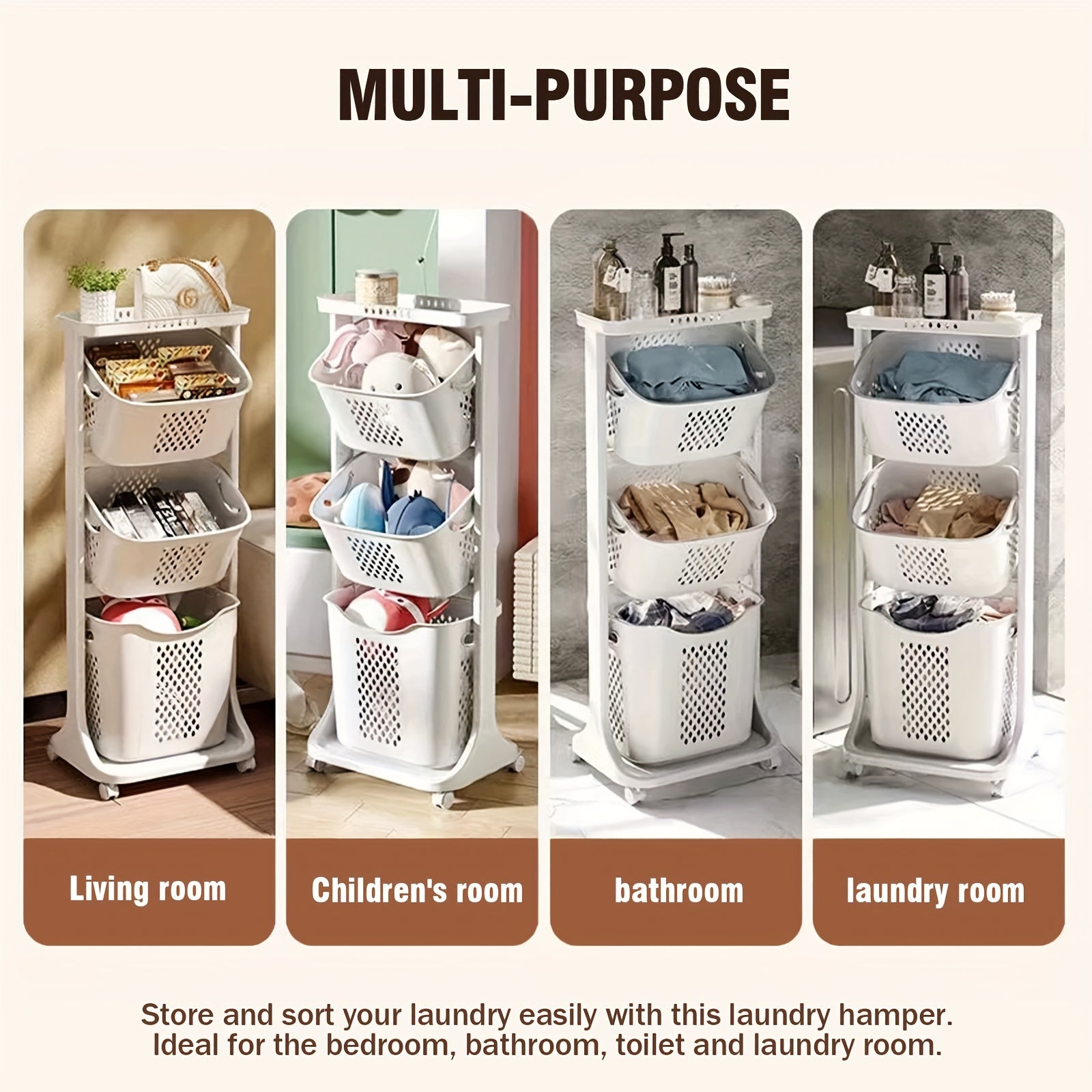 Laundry Hamper, Modern Upgrade 2\u002F3\u002F4 Tier Laundry Basket with Wheels