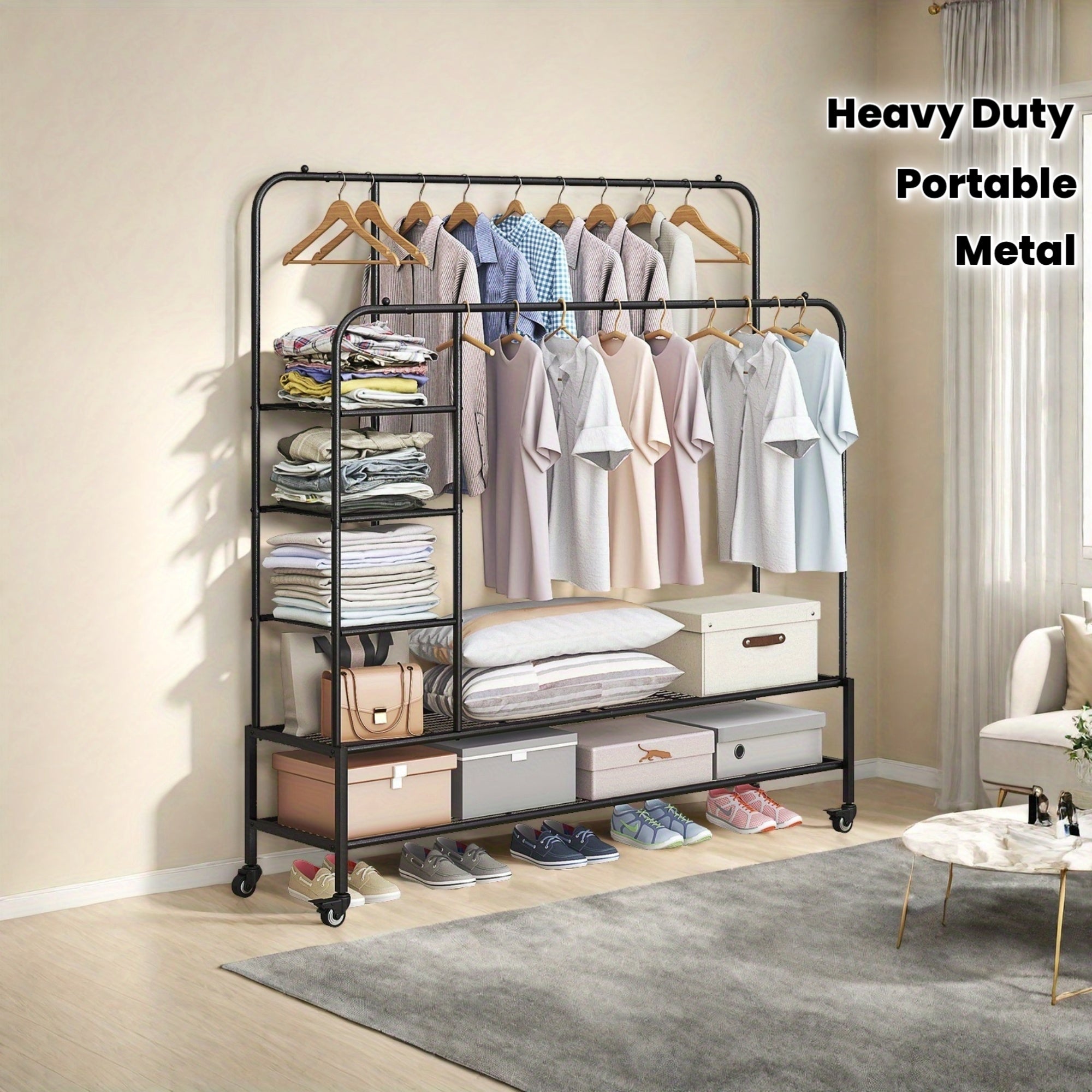 Father'S Day Gifts Clothing Rack Double Rod, Multi-Purpose Drying Rack for Hanging Clothes
