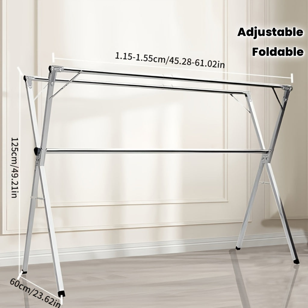 A Foldable Drying Rack Featuring Adjustable Double Rods And 20 Windproof Hooks