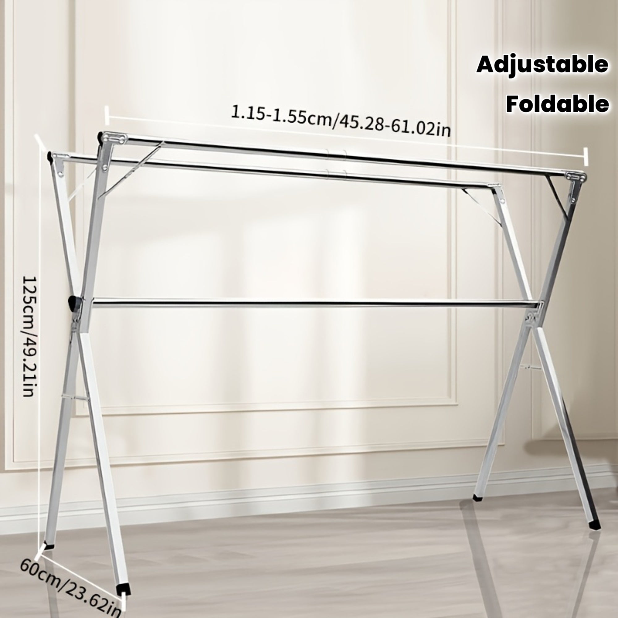A Foldable Drying Rack Featuring Adjustable Double Rods And 20 Windproof Hooks
