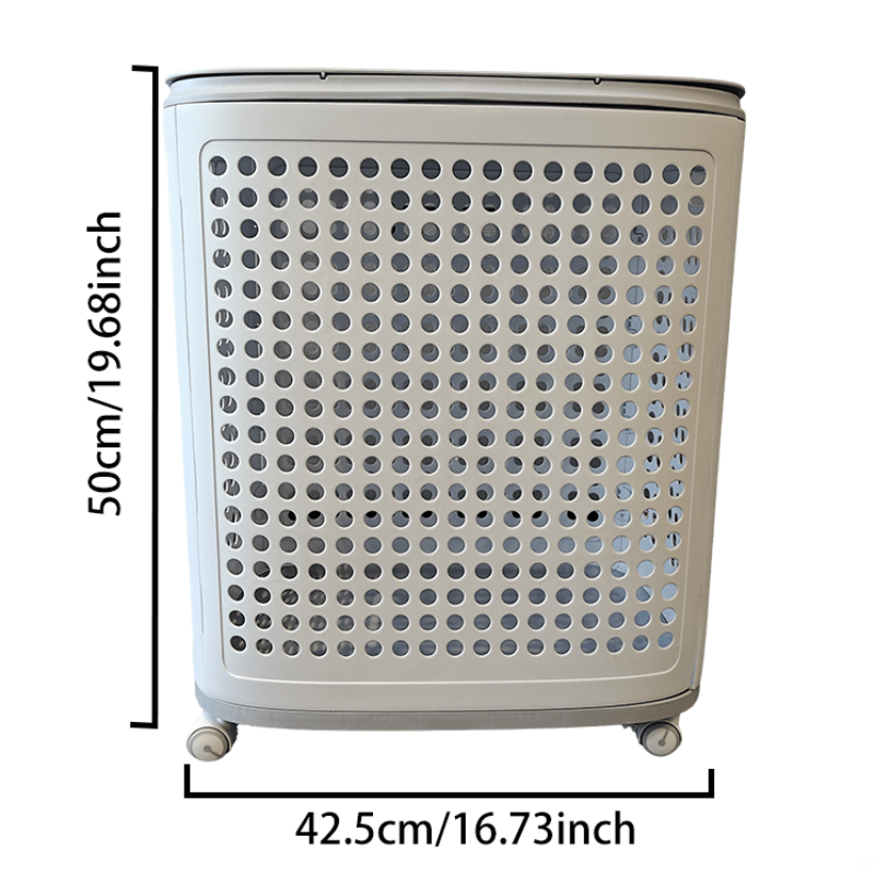 Rolling Laundry Basket with Lid | Plastic, Ventilated Side for Clothes, Towels