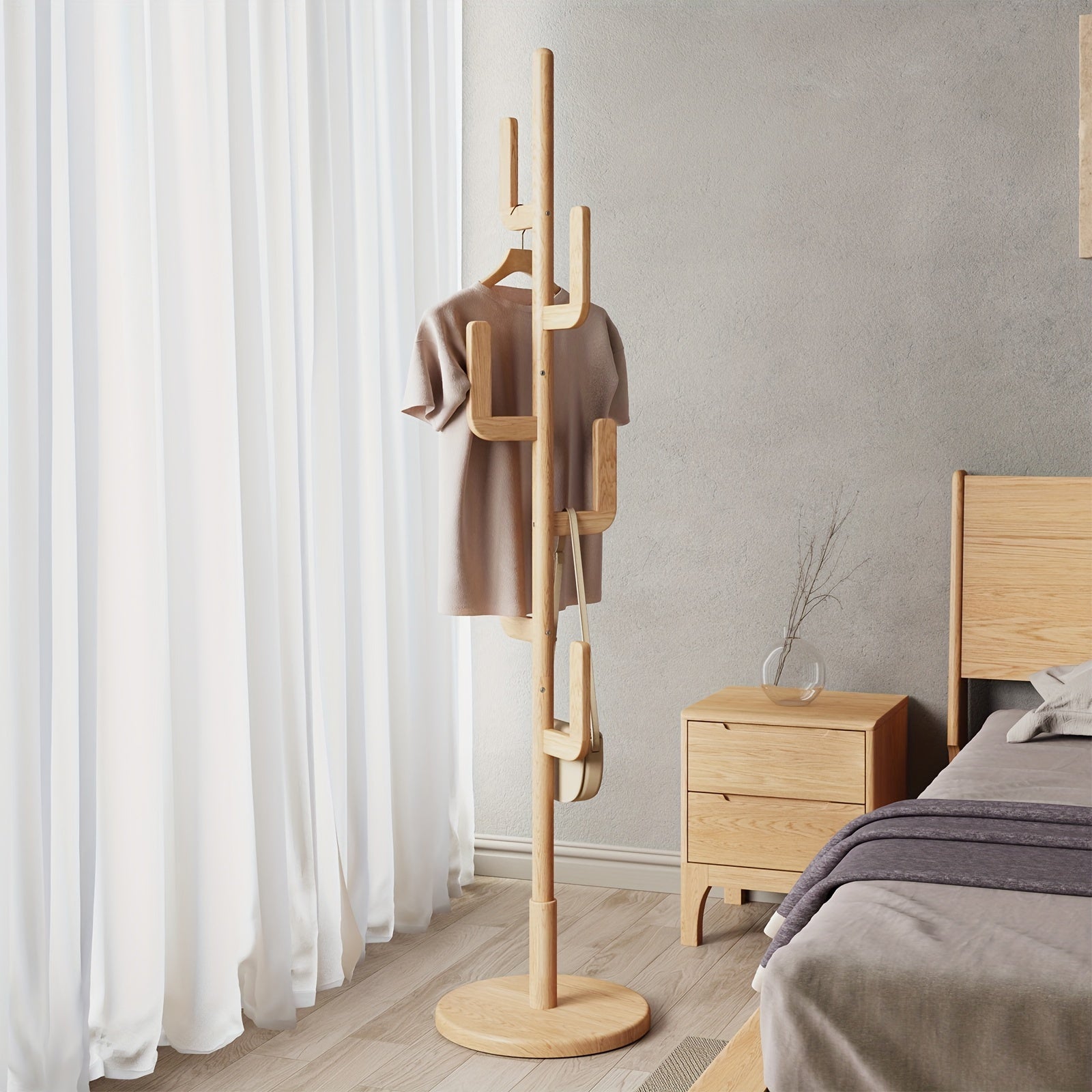 Solid Wood Cactus Coat Rack Stand | Freestanding Coat Rack with 1.59 gal-shaped Hooks