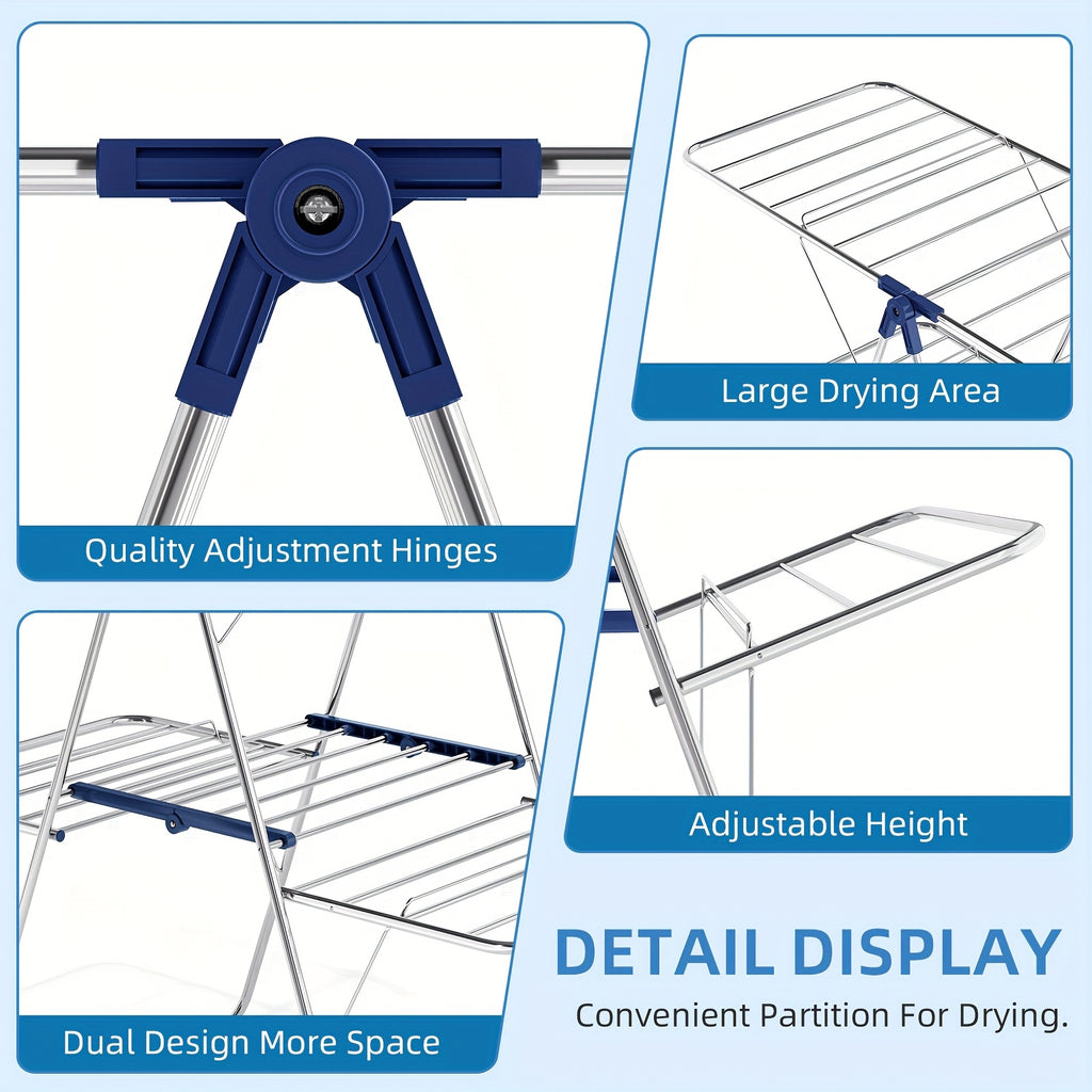 TOOLF Heavy-Duty Foldable Clothes Drying Rack with Adjustable Height