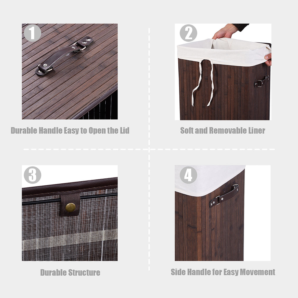 COSTWAY Rectangle Bamboo Hamper Laundry Basket Washing Cloth Bin Lid