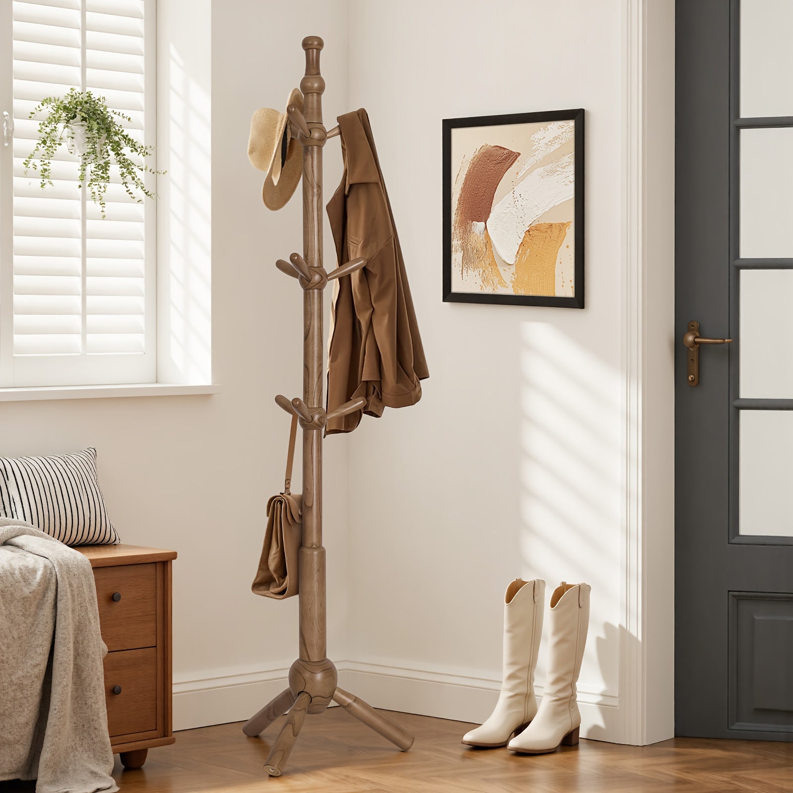 Heavy-Duty Freestanding Coat Rack Stand with 9 Hooks - Adjustable Height (Up to 27\