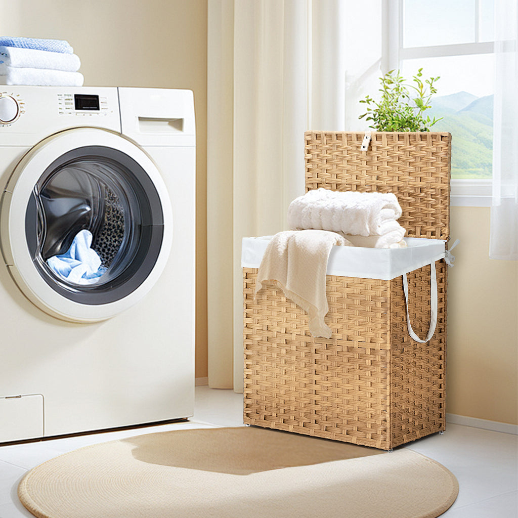 MCQ Sturdy & Stylish Laundry Hamper – Large Capacity Collapsible Rattan Storage Box with Lid Handles