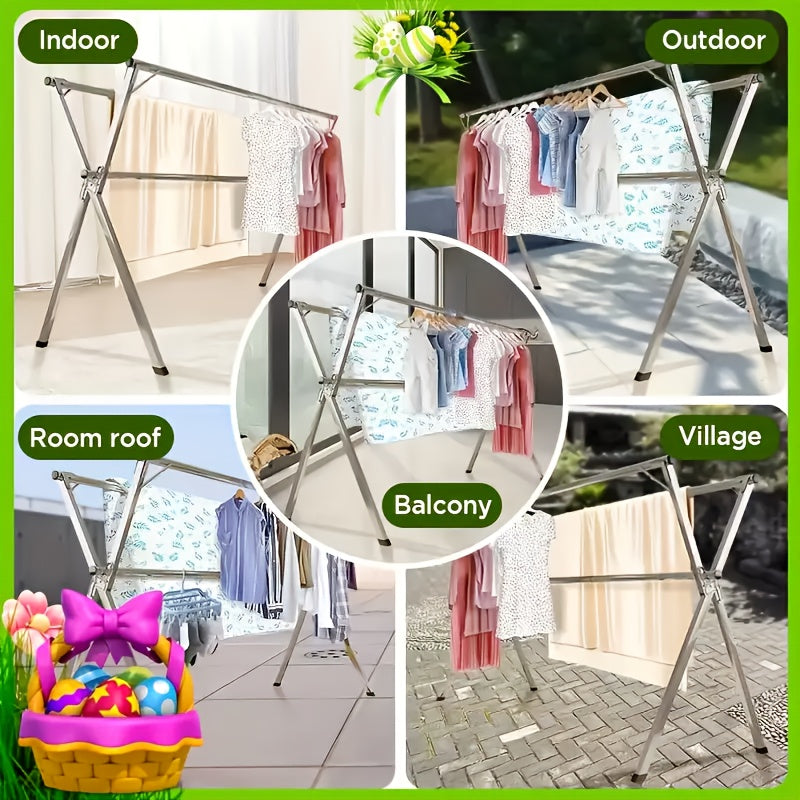 A Foldable Drying Rack Featuring Adjustable Double Rods And 20 Windproof Hooks
