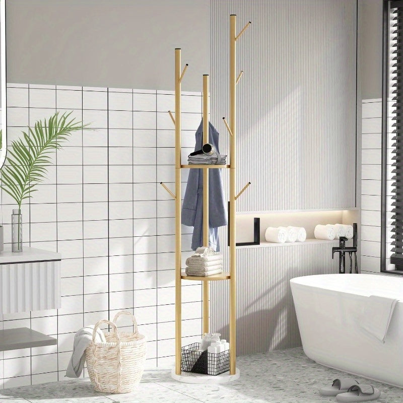 Modern Golden Metal Coat Rack with Marble Base & White Top