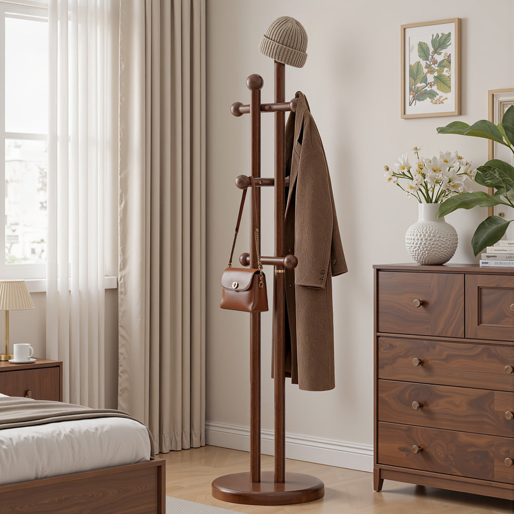 Solid Wood Coat Rack Freestanding | Coat Tree Rack with 2 Main Rods