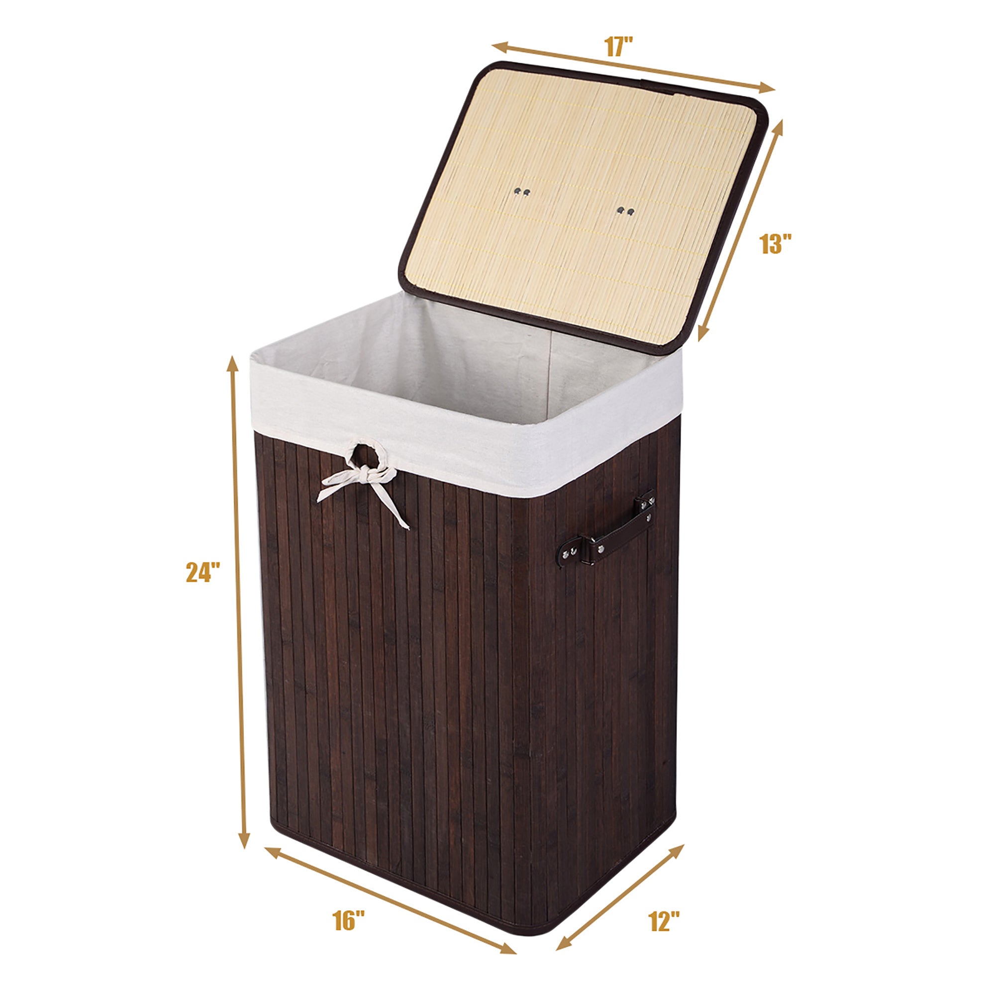 COSTWAY Rectangle Bamboo Hamper Laundry Basket Washing Cloth Bin Lid