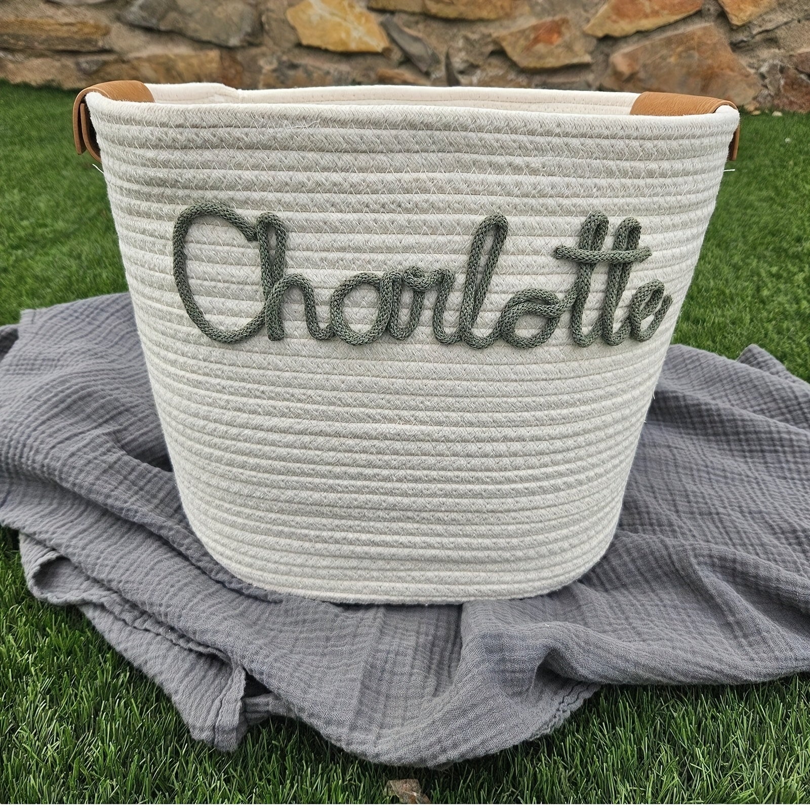 Customizable Basket Personalized Decorative Woven Storage Basket with Rope Handles