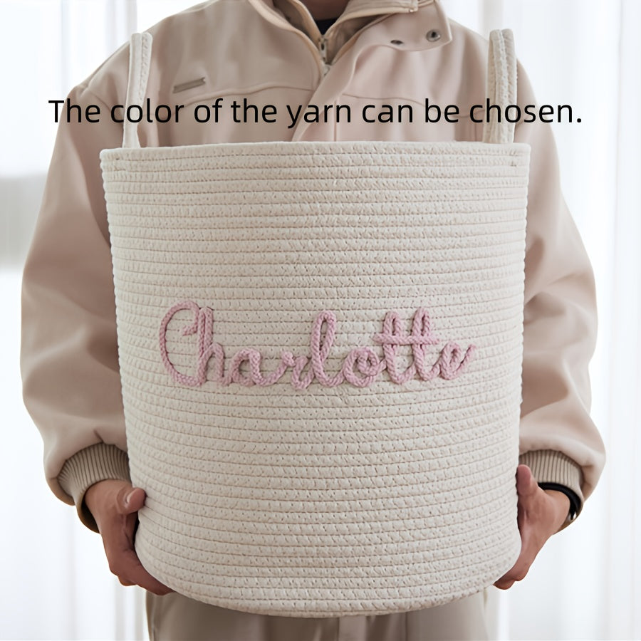 1pc Personalized Name Fabric Storage Basket with Handles - Customizable Round Organizer for Toys