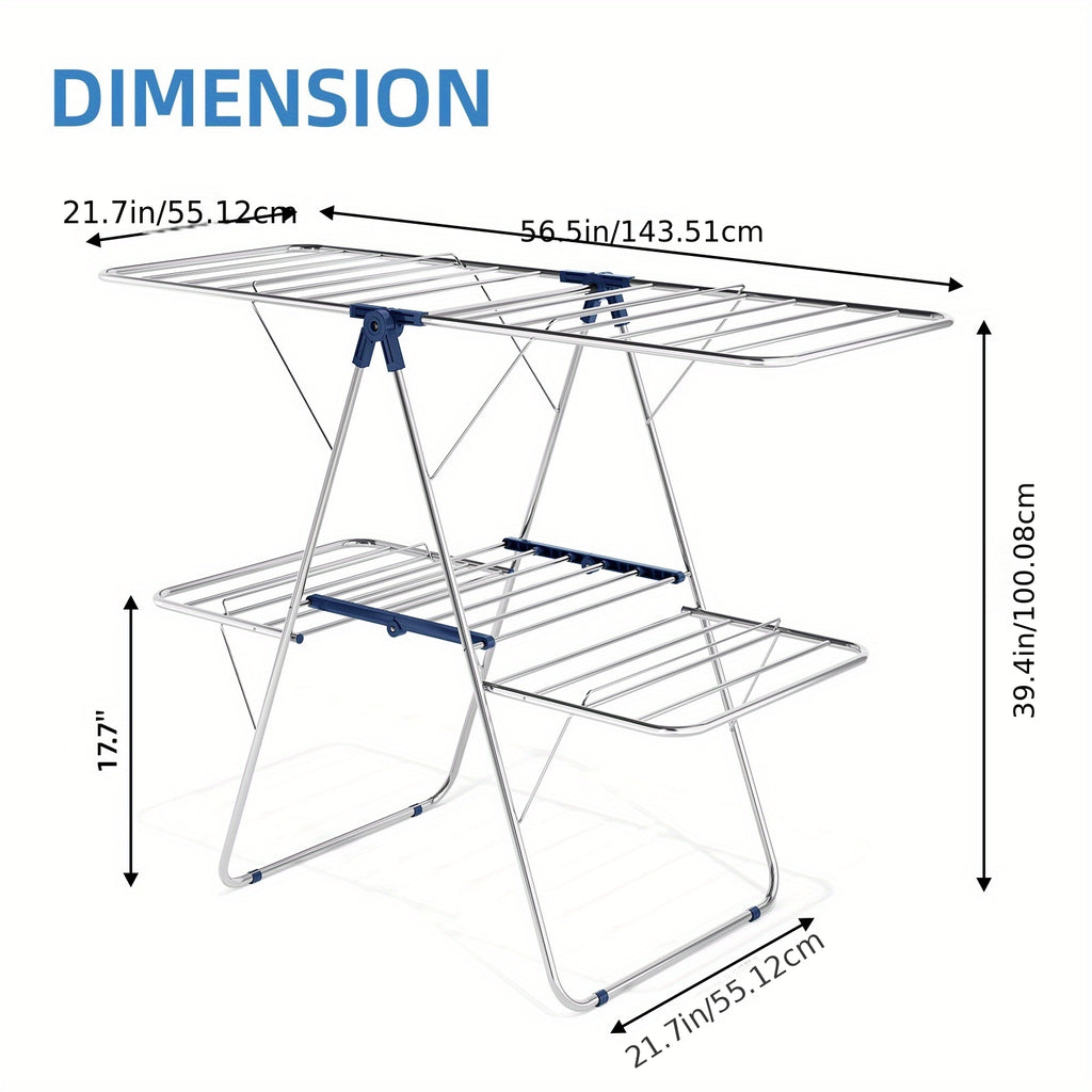 TOOLF Heavy-Duty Foldable Clothes Drying Rack with Adjustable Height