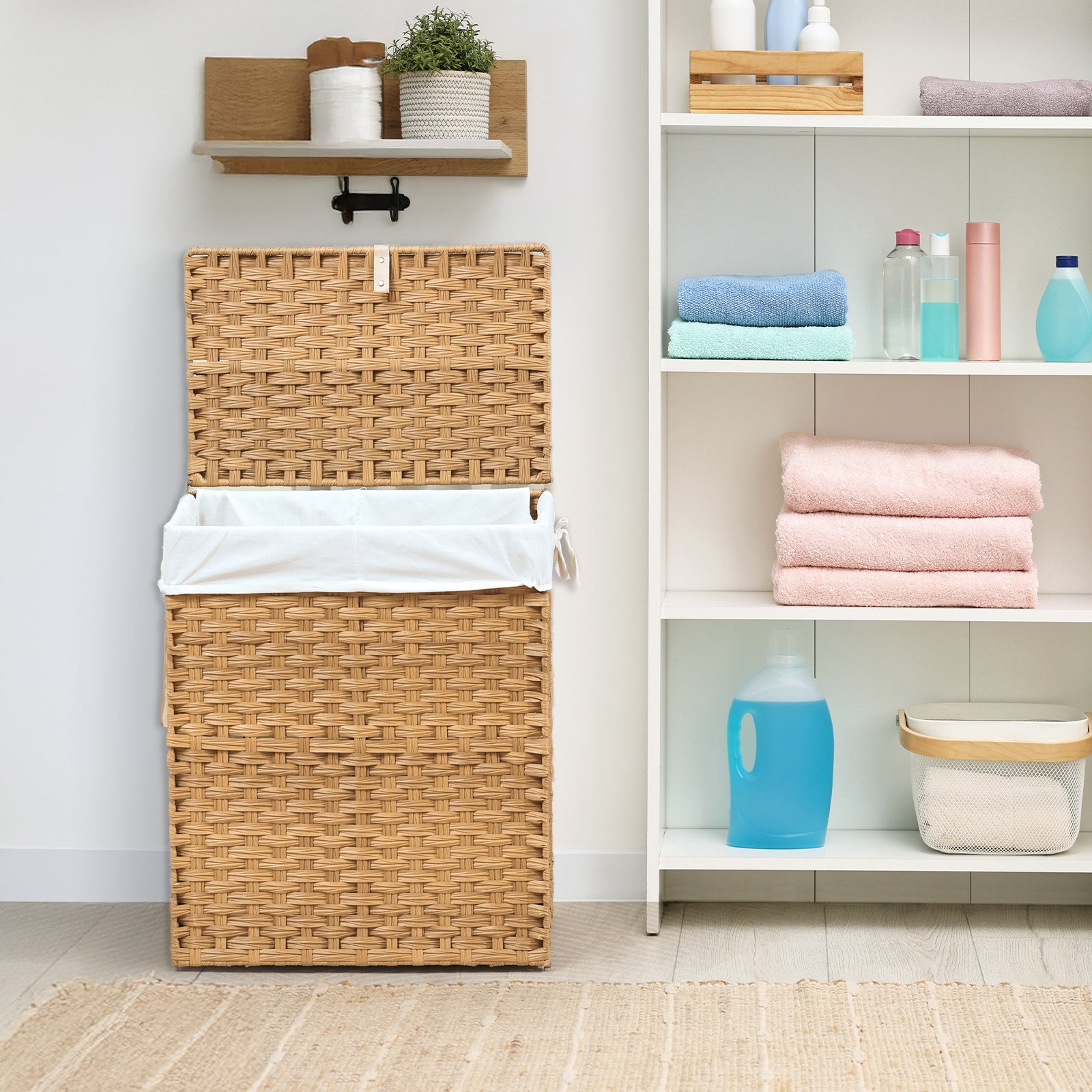 MCQ Sturdy & Stylish Laundry Hamper – Large Capacity Collapsible Rattan Storage Box with Lid Handles