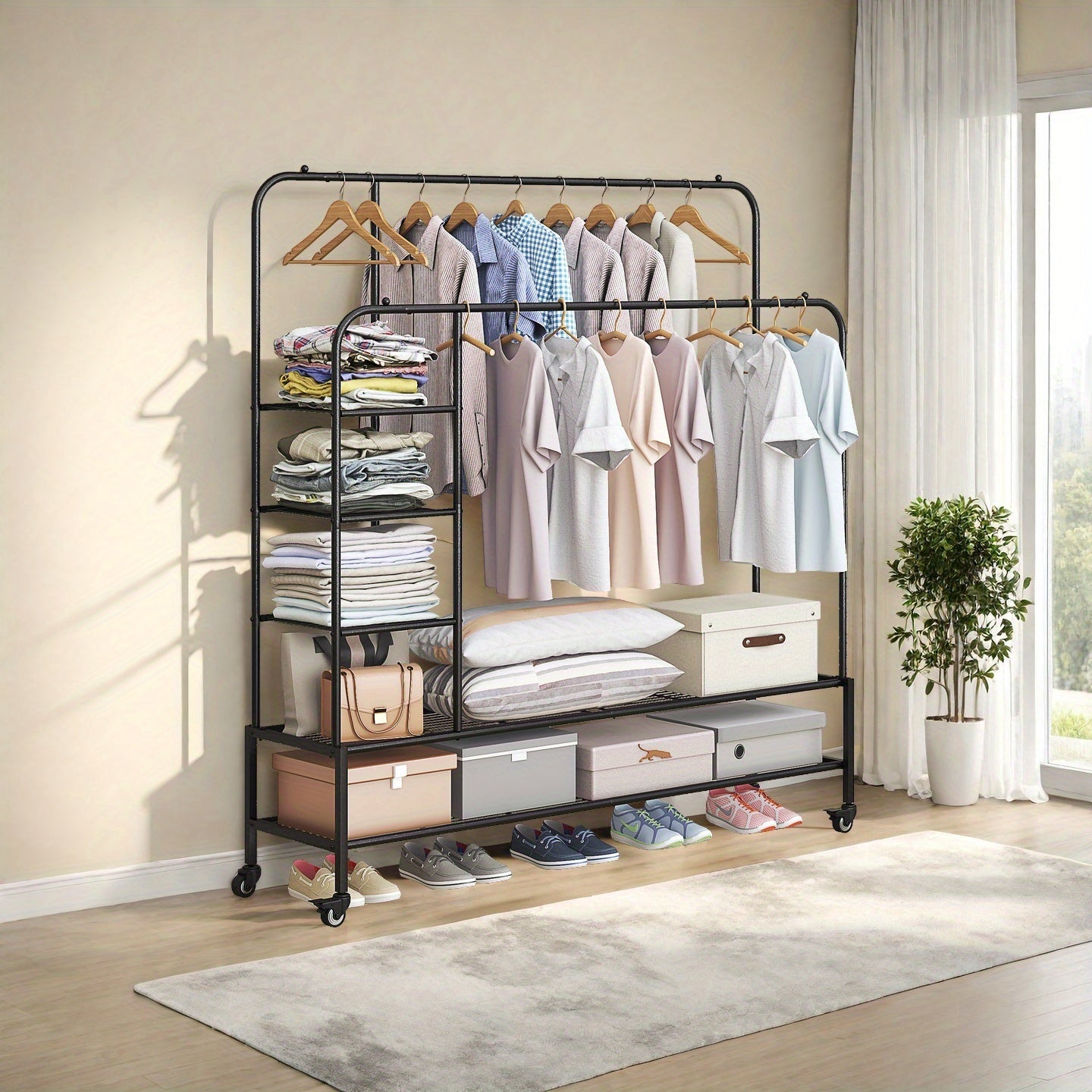Father'S Day Gifts Clothing Rack Double Rod, Multi-Purpose Drying Rack for Hanging Clothes