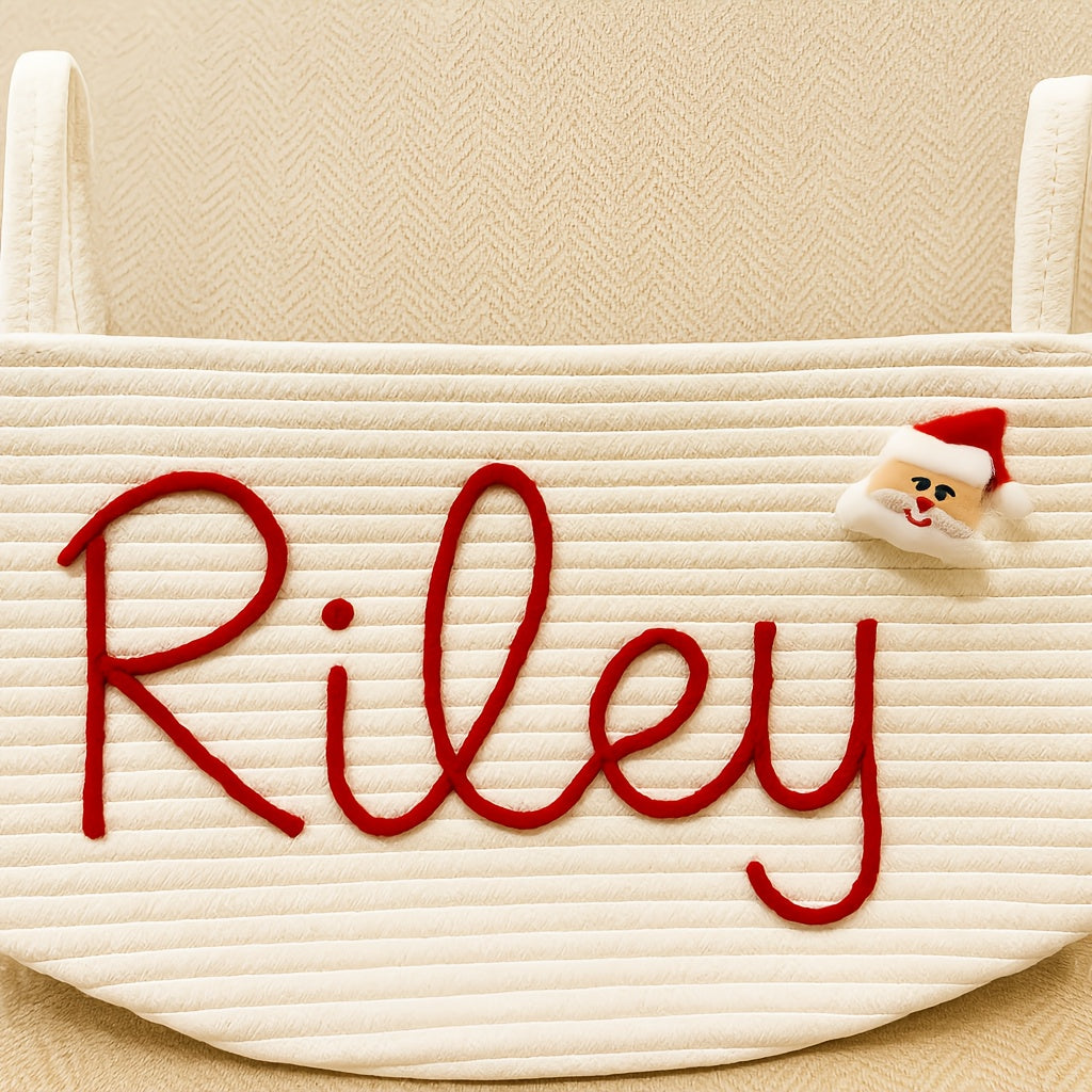 1pc Personalized Name Fabric Storage Basket with Handles - Customizable Round Organizer for Toys