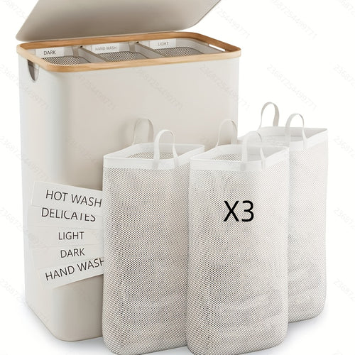 42.27-gallon large capacity laundry basket with three separate inner bags