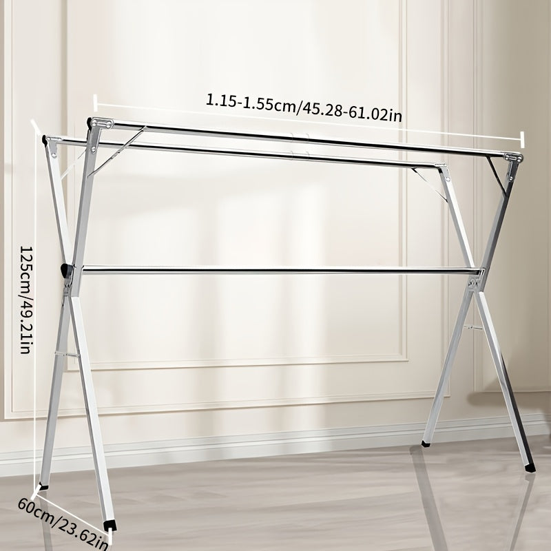 A Foldable Drying Rack Featuring Adjustable Double Rods And 20 Windproof Hooks