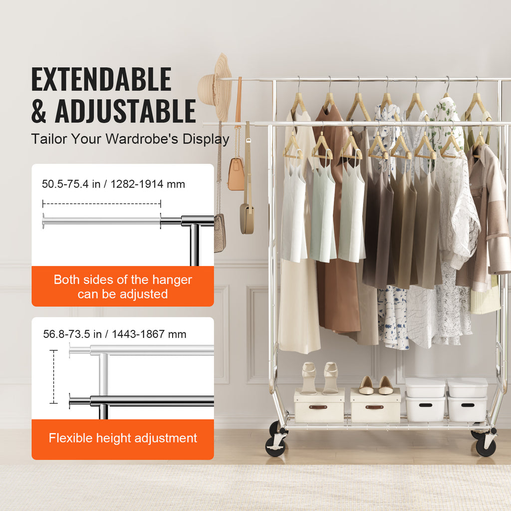 VEVOR Heavy Duty Clothes Rack, Double Hanging Rod Clothing Garment Rack for Hanging Clothes