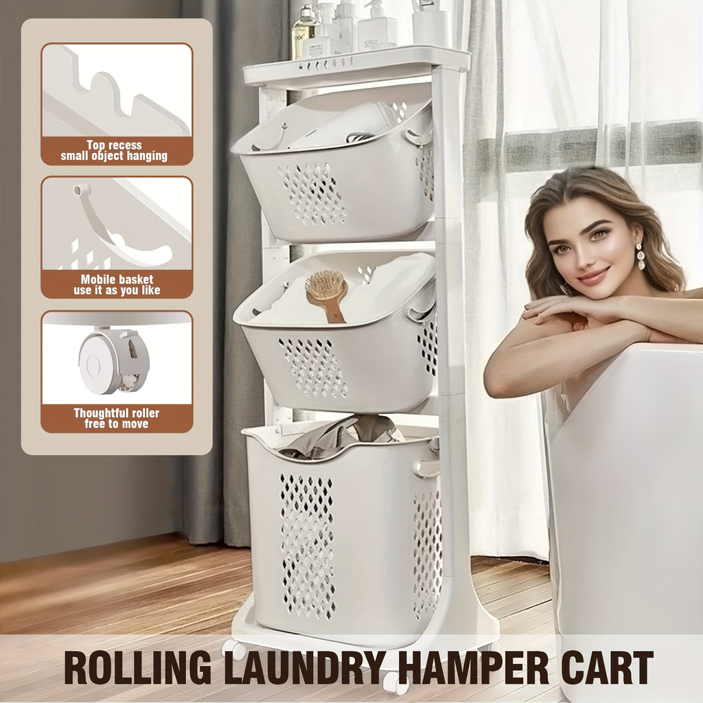 Laundry Hamper, Modern Upgrade 2\u002F3\u002F4 Tier Laundry Basket with Wheels