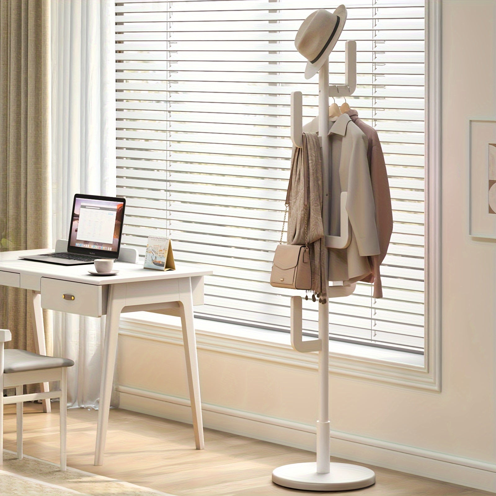 Solid Wood Cactus Coat Rack Stand | Freestanding Coat Rack with 1.59 gal-shaped Hooks