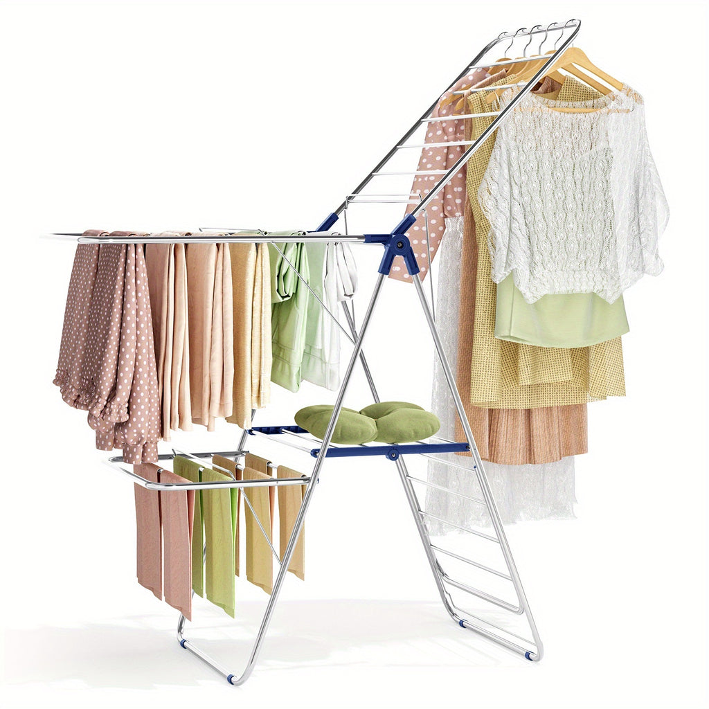 TOOLF Heavy-Duty Foldable Clothes Drying Rack with Adjustable Height