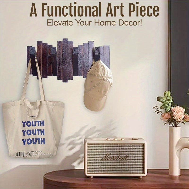 2pcs Natural Wood Piano Key Wall-Mounted Coat Rack with 4 Hooks - Solid Wood Black