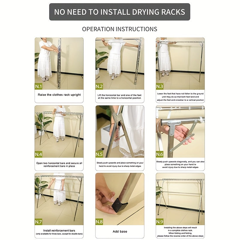 1pc Drying Rack, Foldable Clothes Drying Rack, Stainless Steel Material